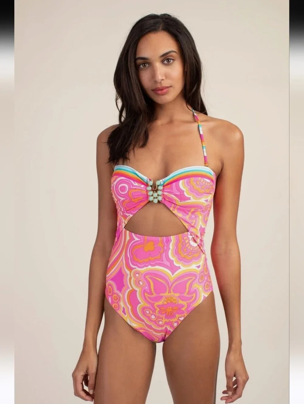 NWOT TRINA TURK CUTOUT MORNING SUNRISE SWIMSUIT SZ 14 - Picture 7 of 13